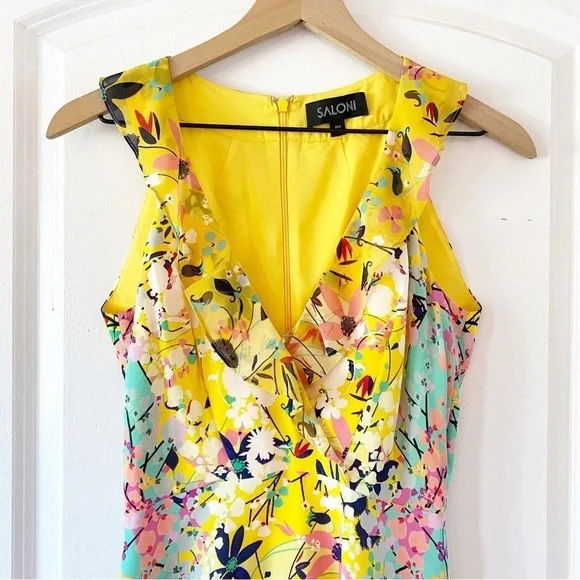SALONI Amy 100% Silk Floral Mini Dress Lemon Garden Size 0 - Picture 9 of 13